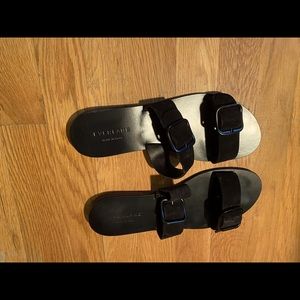 Everlane two strap suede flat sandals.  Black, Size 9, barely used.